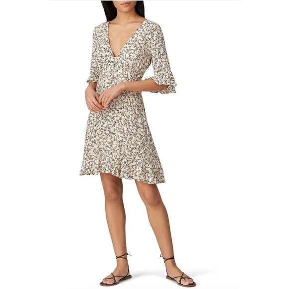 Cupcakes and Cashmere Floral Mini Dress Beige  V-Neck Short Sleeve Size 8 - Picture 1 of 16